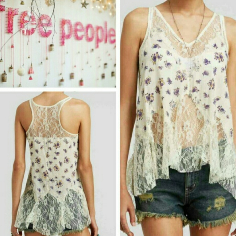Free People | Floral Lace Inset Tank Tea Combo XS